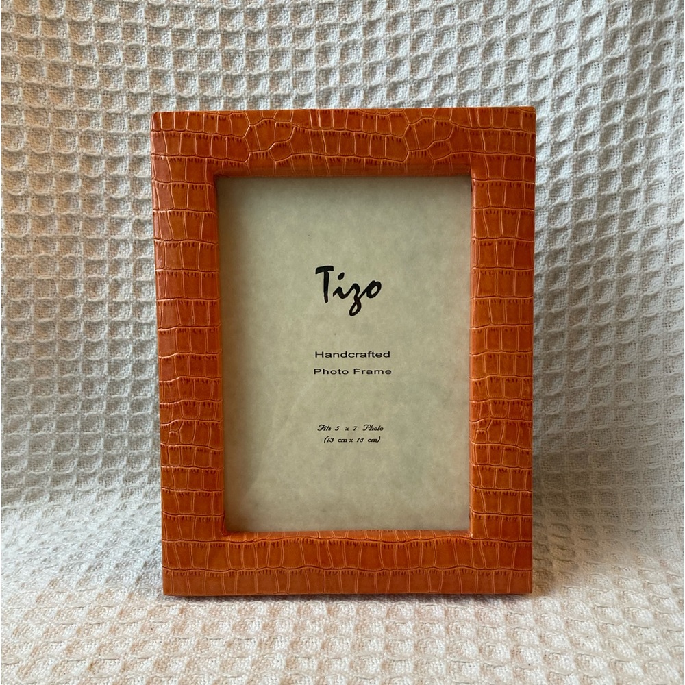 Gorgeous Tizo Orange Leather Reptile Pattern Frame Italy New Without Tags